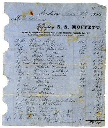 Bill for Miss Crowe, November 29, 1856 Thumbnail
