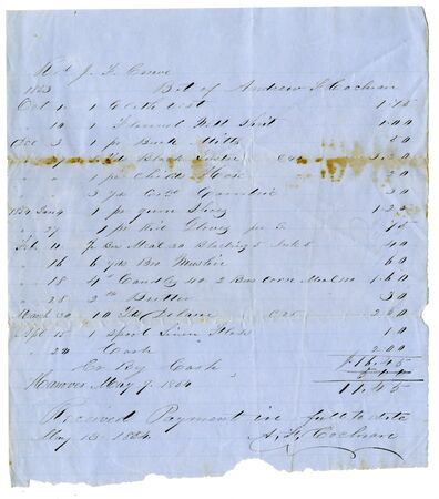 Bill for John Fnley Crowe from Andrew F. Cochman, May 8, 1853 miniatura