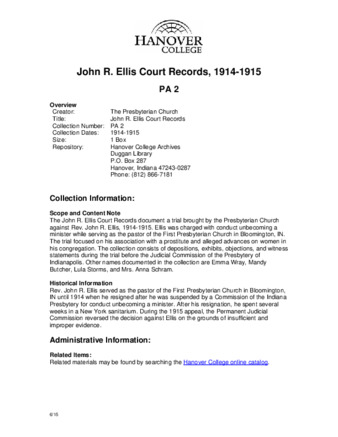 John R. Ellis Court Records, 1914-1915 - Finding Aid Miniature