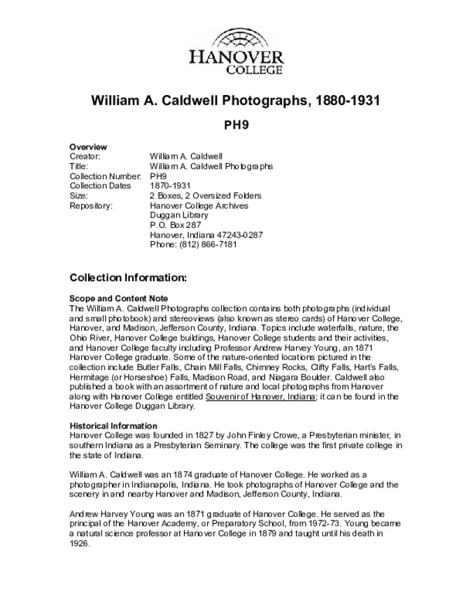 William A. Caldwell Photographs, 1880-1931 - Finding Aid Miniaturansicht