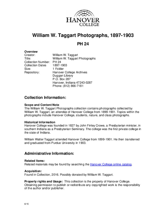 William W. Taggart Photographs, 1897-1903 - Finding Aid miniatura
