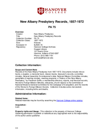 New Albany Presbytery Records, 1857-1972 - Finding Aid miniatura