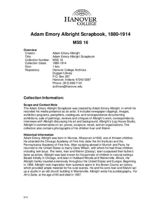 Adam Emory Albright Scrapbook, 1880-1914 - Finding Aid Thumbnail