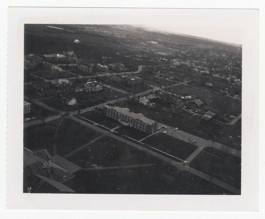 Aerial view of campus after the 1974 tornado miniatura