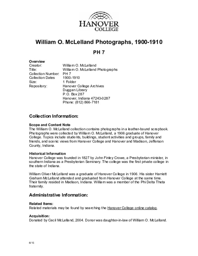 William O. McLelland Photographs, 1900-1910 - Finding Aid Miniaturansicht