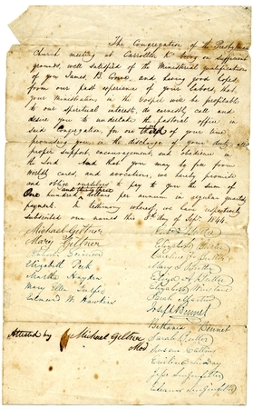 Job Offer to James B. Crowe from the Presbyterian Church of Carrollton Kentucky, September 8, 1844 Thumbnail