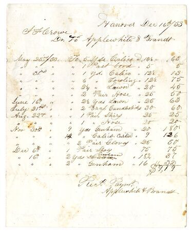 Bill sent to John FInley Crowe from Applewhite & Brandt, December 16, 1853 缩略图
