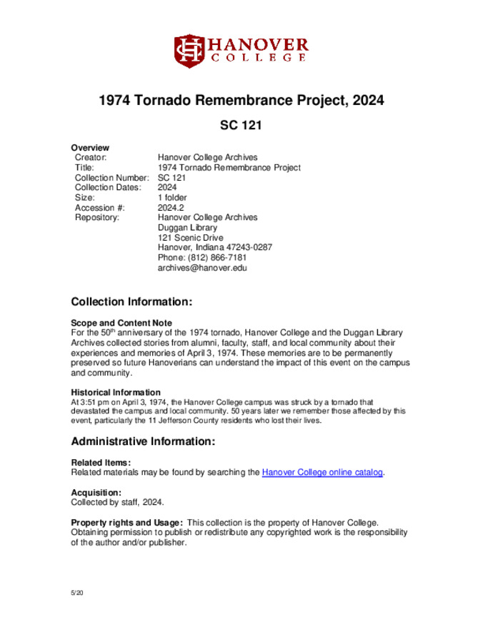 1974 Tornado Remembrance Project, 2024- Finding Aid Thumbnail