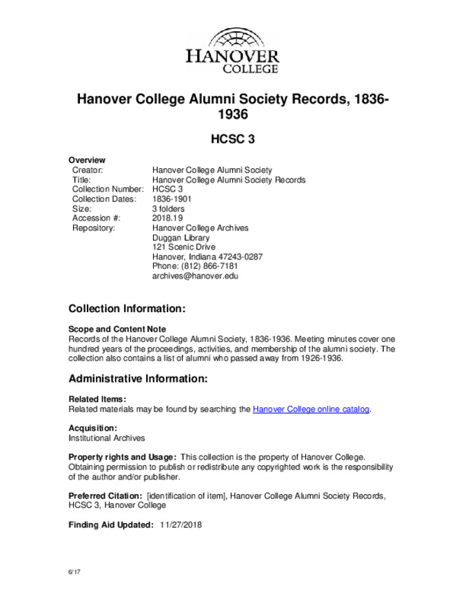Alumni Society Records, 1836-1936 - Finding Aid Miniaturansicht