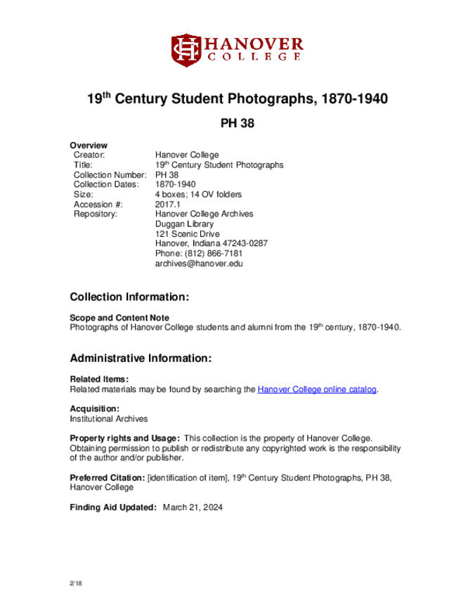 19th Century Student Photographs, 1870-1940 - Finding Aid Thumbnail