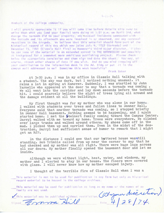Emma Hill- 1974 Tornado Testimonial, 1974 Thumbnail