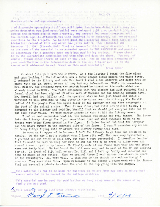 Darryl Steinert - 1974 Tornado Testimonial, 1974 Thumbnail