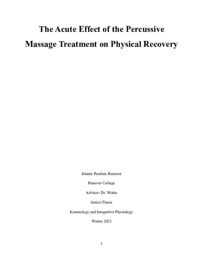 The Acute Effect of the Percussive Massage Treatment on Physical Recovery Thumbnail