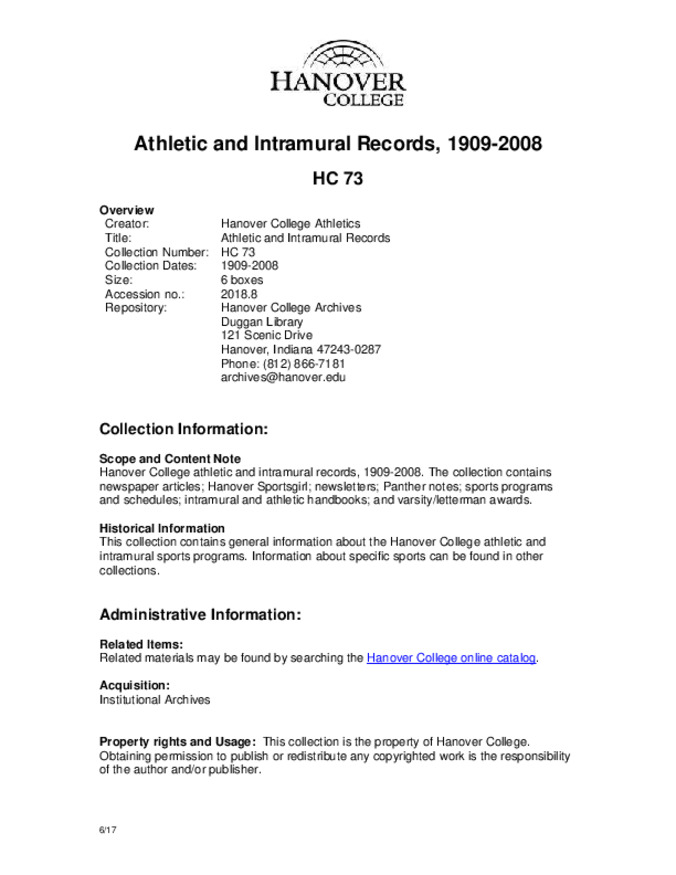 Athletic and Intramural Records, 1909-2008 - Finding Aid Miniaturansicht