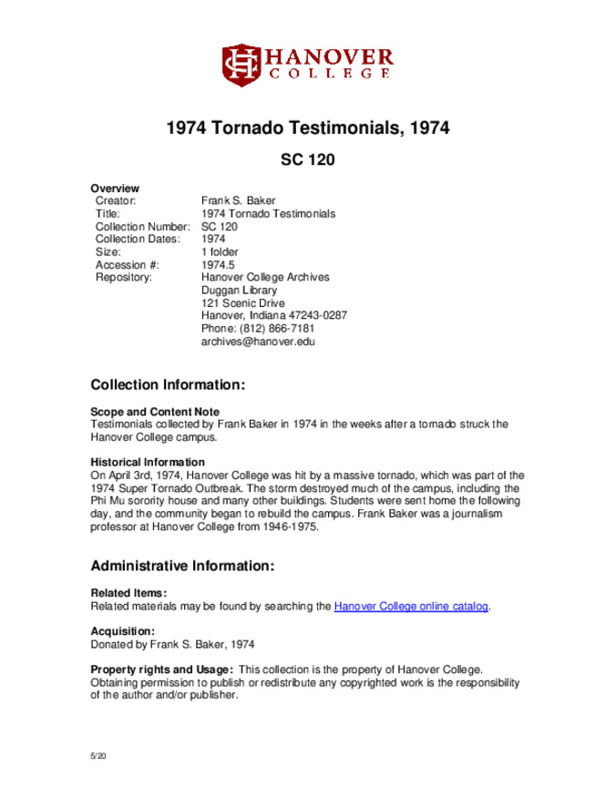 1974 Tornado Testimonials - Finding Aid Miniaturansicht